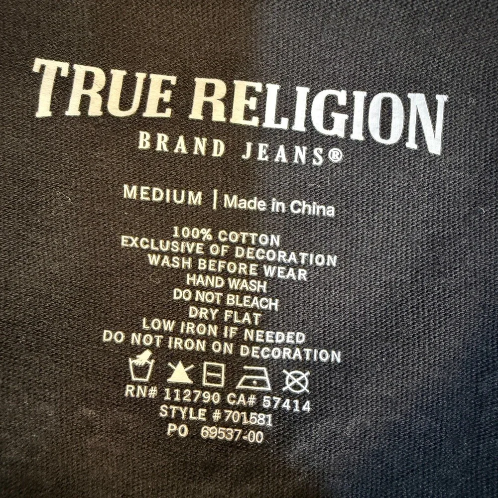True Religion T-Shirt Mens M Crystal Poster Buddha Tee Jet Black 701581 NEW